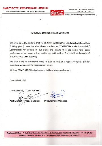 Industrial - Commercial Air Coolers for Coca Cola Bottling Plant